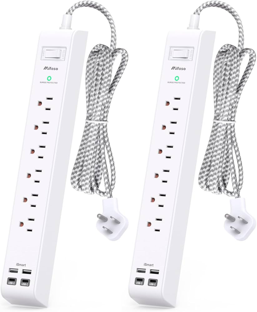 2 Pack Power Strip Surge Protector - 6 Outlets 4 USB Charging Ports, 5Ft Braided Extension Cord, ... | Amazon (US)
