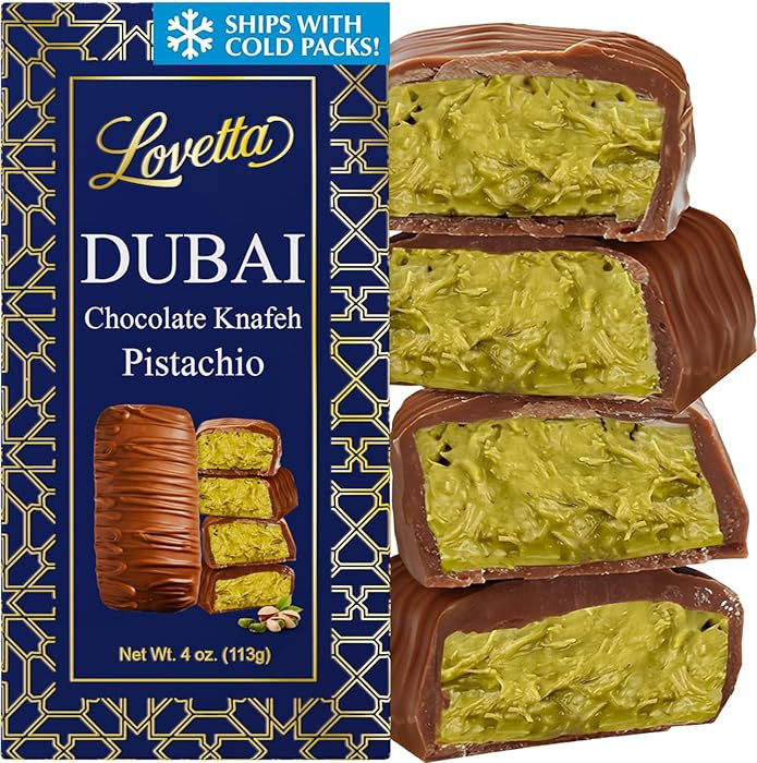 Lovetta Dubai Chocolate Bar Pistachio Knafeh - Luxury Rich Milk Chocolate, Individually Wrapped F... | Amazon (US)