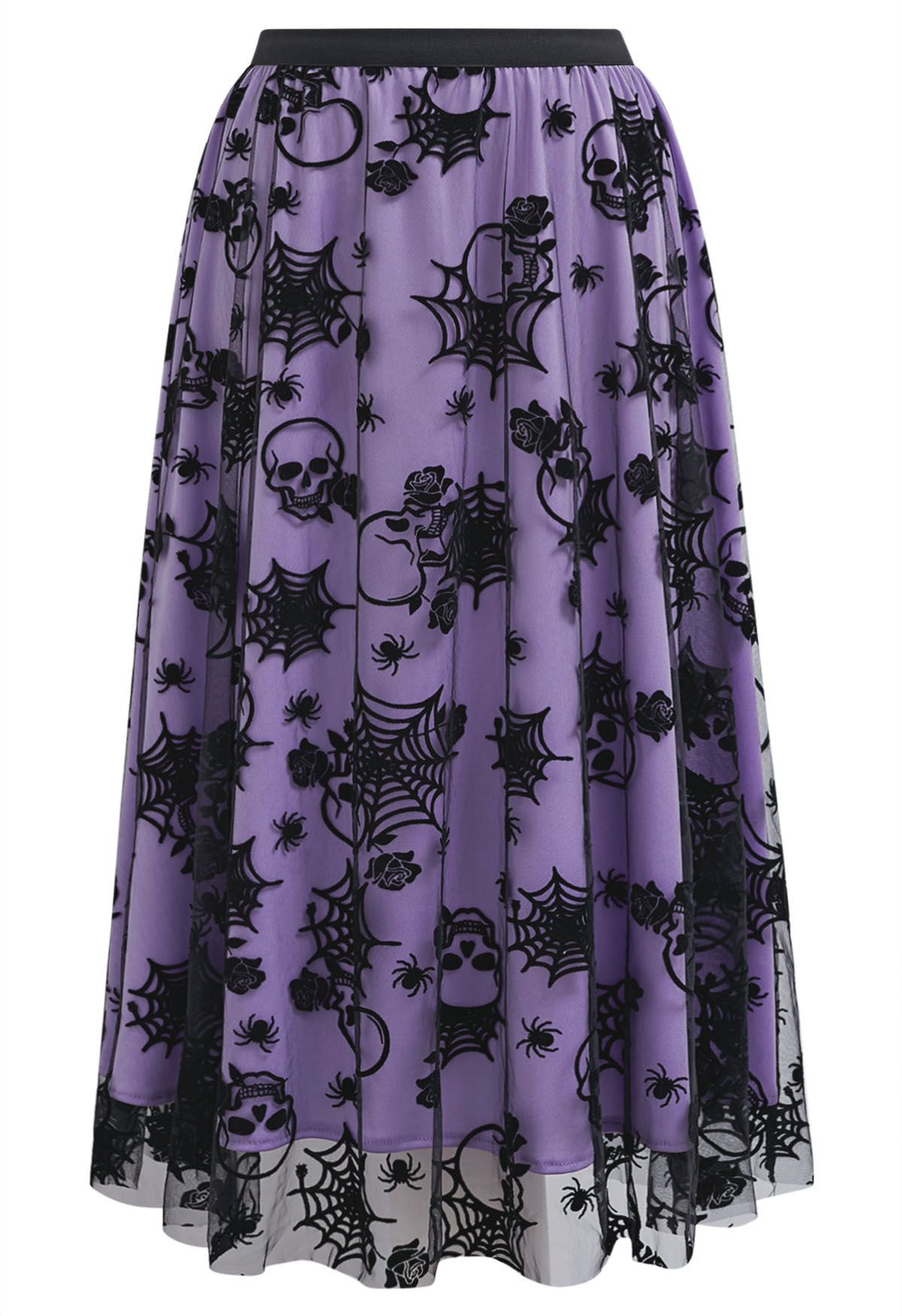 Haunting Skull and Spider Web Tulle Skirt in Purple | Chicwish