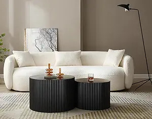 MDF Handcrafted Relief Coffee Table Set of 2 Round Nesting Table End Table for Living Room Office... | Amazon (US)