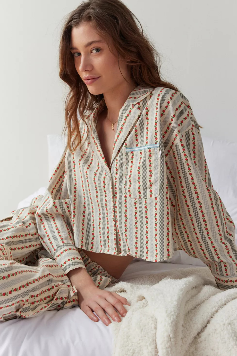 Out From Under PJ Party Cropped Button-Down Top | Urban Outfitters (US and RoW)