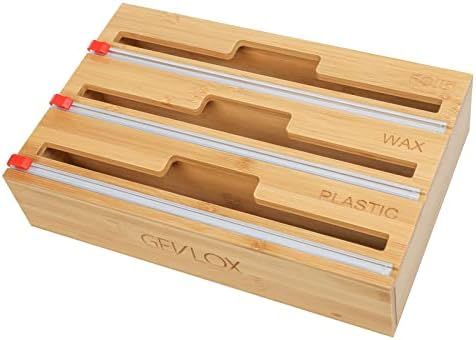 GEVLOX Bamboo Foil and Plastic Wrap Organizer 3 in 1 - Plastic Wrap Dispenser with Cutter, Tin Fo... | Amazon (US)