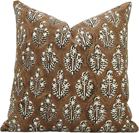 Handmade Thick Cotton 18"X18" Block Print Inches Pillowcase Cushion Cover with Hidden Zipper, Fal... | Amazon (US)