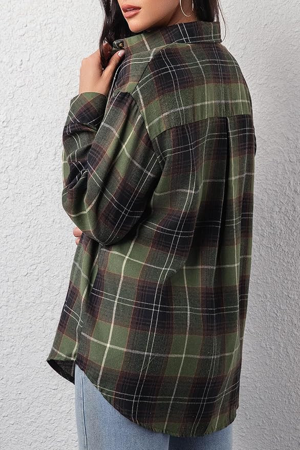 CHYRII Womens Button Down Flannel Shirts Long Sleeve Plaid Shackets Business Casual Blouse Top | Amazon (US)