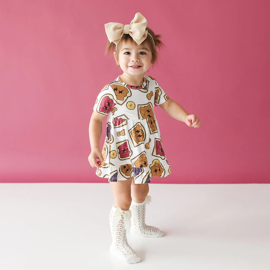 PB&J White Ruffled Baby Bodysuit Dress | Peanut Butter Jelly Time | Posh Peanut