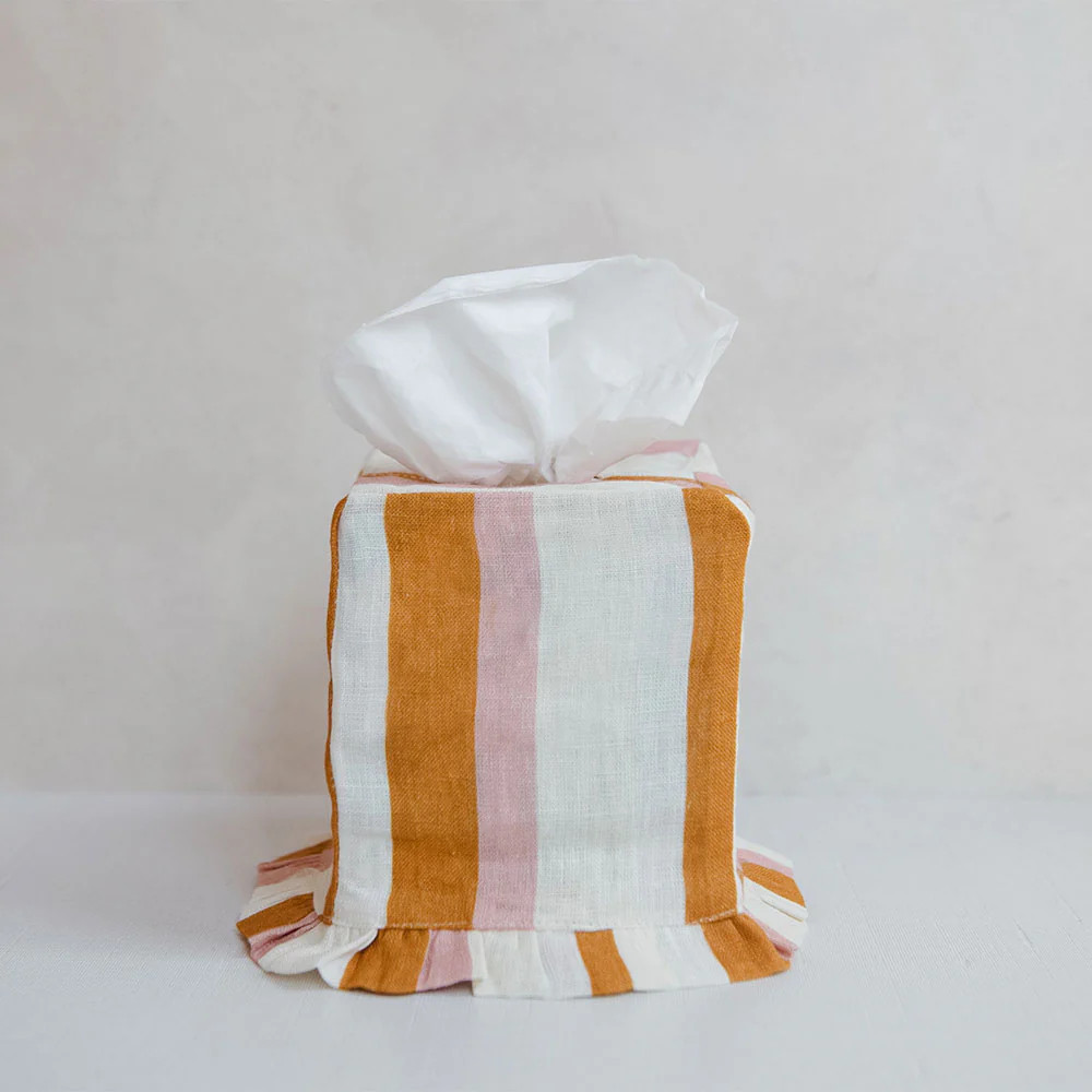 Linen Tissue Cover - Ochre & Blush | Roan Iris