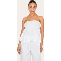 Petite White Linen Look Peplum Bandeau Top, White | PrettyLittleThing IE