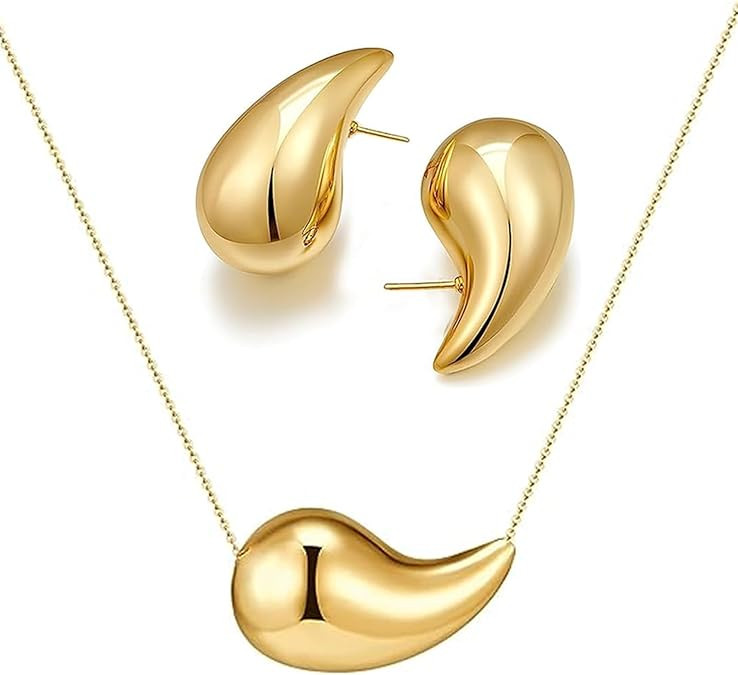 Teardrop Necklace Earrings Jewelry Set for Women, Dupes Drop Dainty 14k Gold Plated Water Hypoall... | Amazon (US)