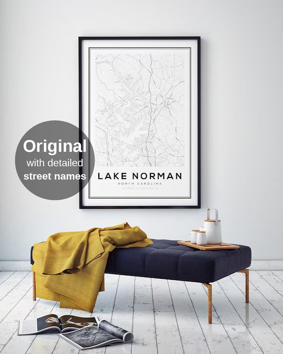 Lake Norman Map Print, Map of Lake Norman, Lake Norman North Carolina, Lake Norman Wall Art, On S... | Etsy (US)