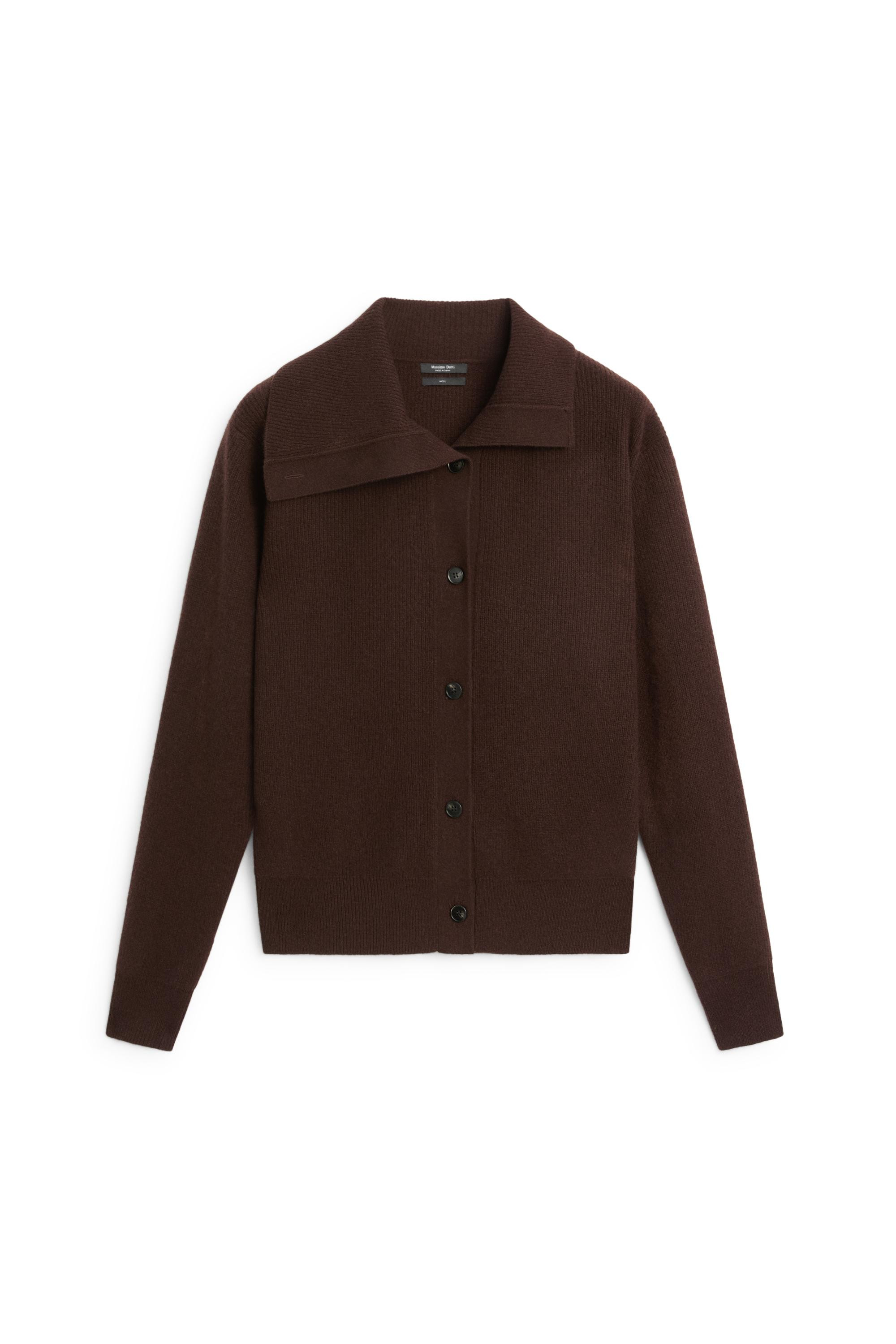 Purl knit funnel neck cardigan - Chocolate | Massimo Dutti UK