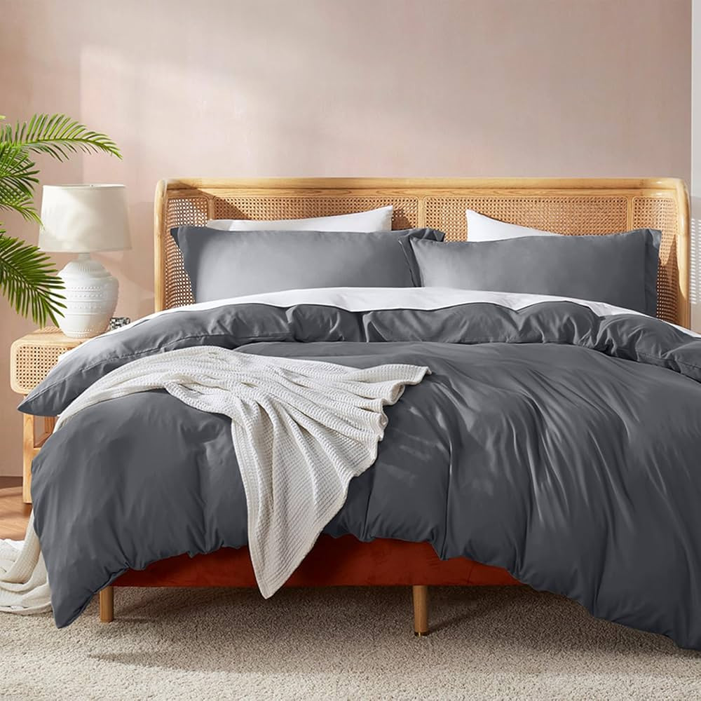 Nestl Dark Grey Duvet Cover King Size - Soft Double Brushed King Duvet Cover Set, 3 Piece, with B... | Amazon (US)