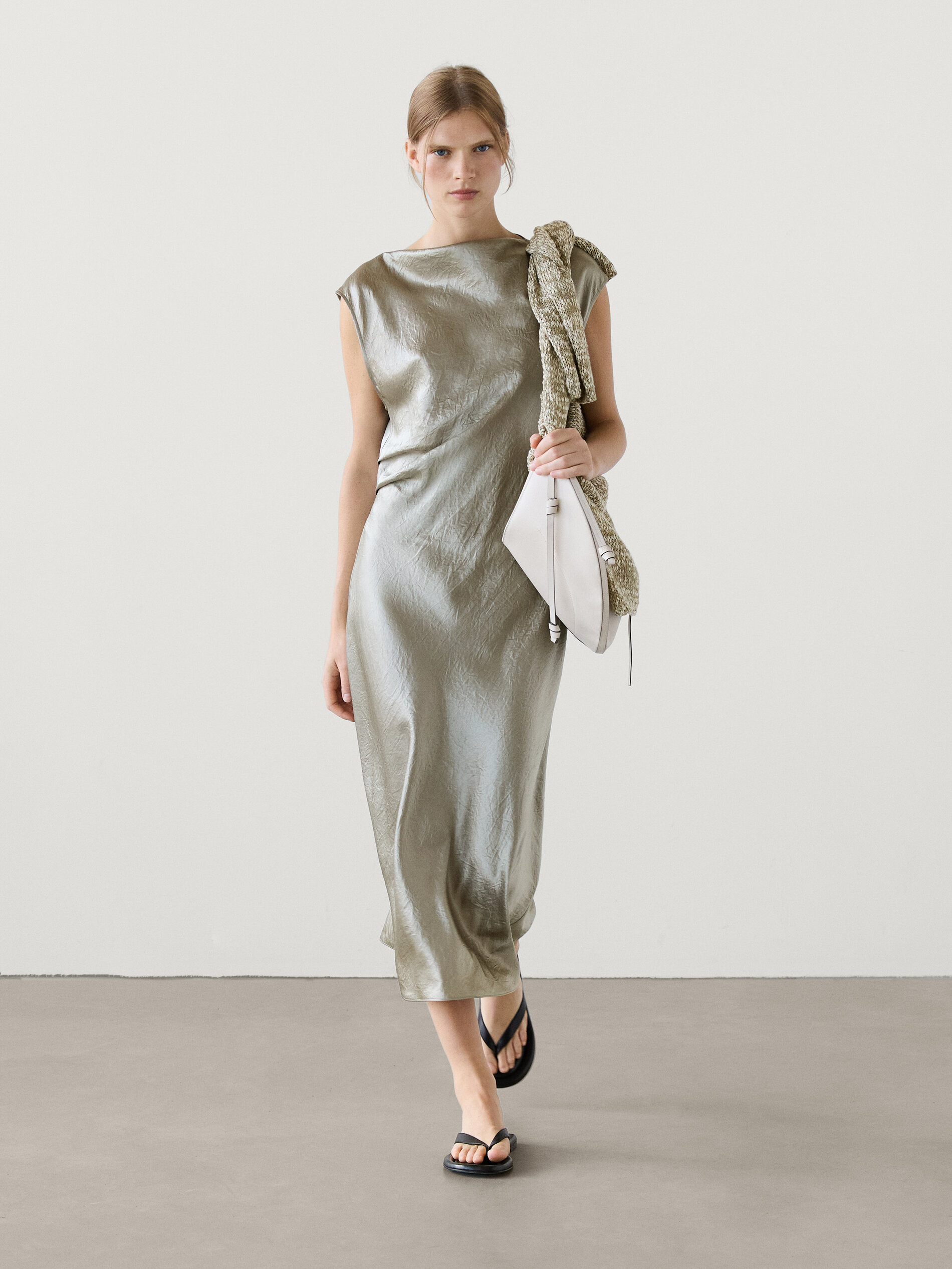 Satin midi dress with cowl neckline | Massimo Dutti UK