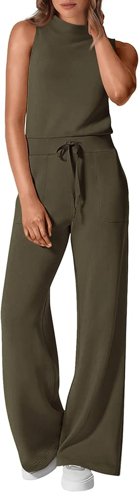 PRETTYGARDEN Spring Jumpsuits for Women Casual Dressy 2025 One Piece Outfits Sleeveless Mock Neck... | Amazon (US)