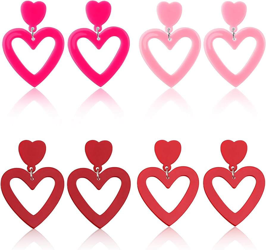 BOARDFEB Pink Love Heart Earrings for Women Double Red Dangle Earrings Lightweight Acrylic Earrin... | Amazon (US)