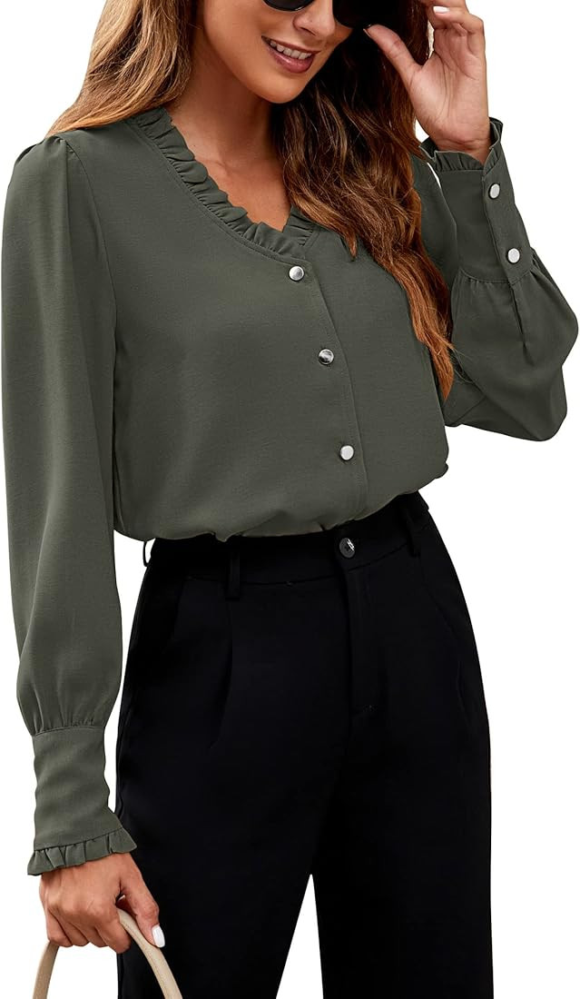 LookbookStore Womens Business Casual Tops Work Blouses Button Down Long Sleeve Dressy... | Amazon (US)