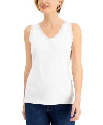 Cotton Scalloped-Lace Tank Top, Created for Macy's | Macys (US)