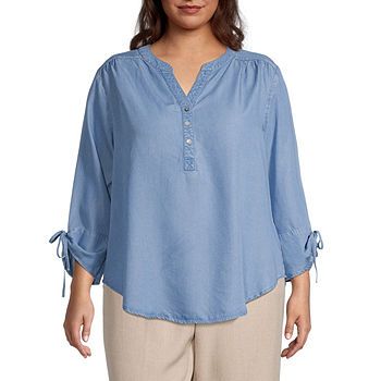 new!Alfred Dunner Plus Boho Vibes Womens Split Crew Neck 3/4 Sleeve Tunic Top | JCPenney