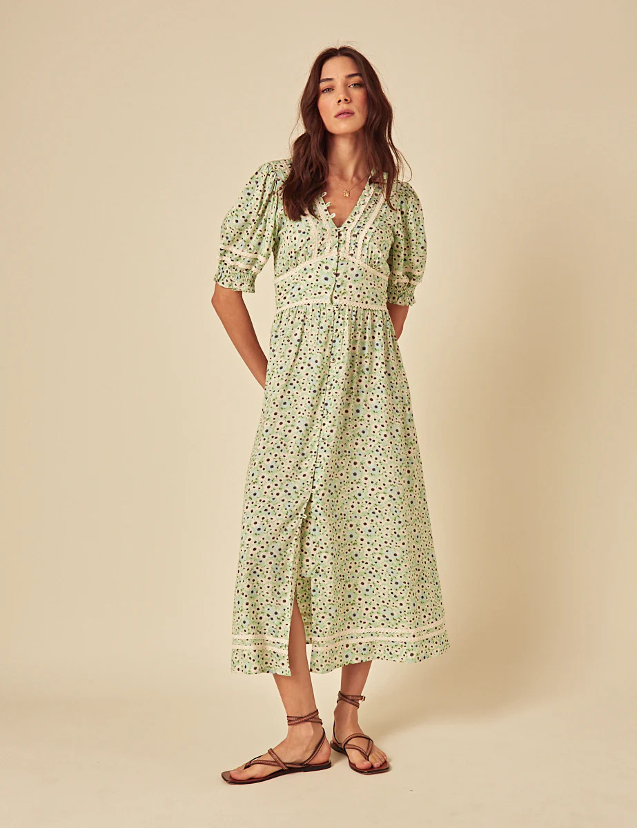 Elizabeth Scarlett Green Ditsy Saffy Midi Dress | Nobody's Child