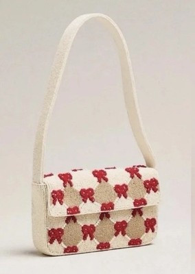 Anthropologie Fiona Beaded Bag Winter Icon Edition Red Bow Checkered New | eBay | eBay US