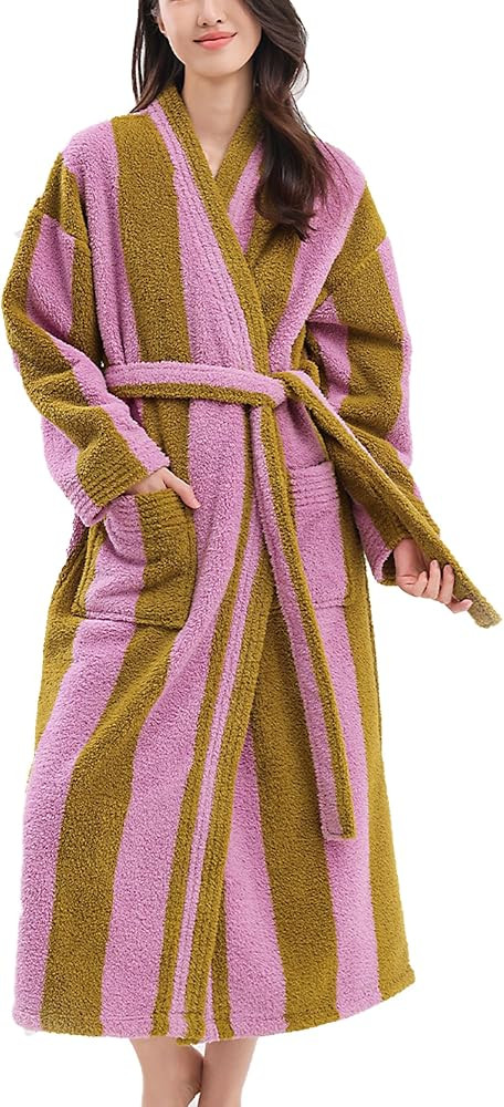 Womens Fleece Robes Soft Coral Flush Striped Long Sleeve Cozy Fluffy Loungewear Sleepwear House C... | Amazon (US)