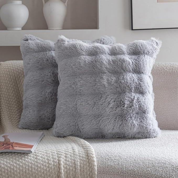 Neelvin Gray Faux Fur Cozy Soft Double-Sided Decorative Throw Pillow Covers 18x18 inch Set of 2,V... | Amazon (US)