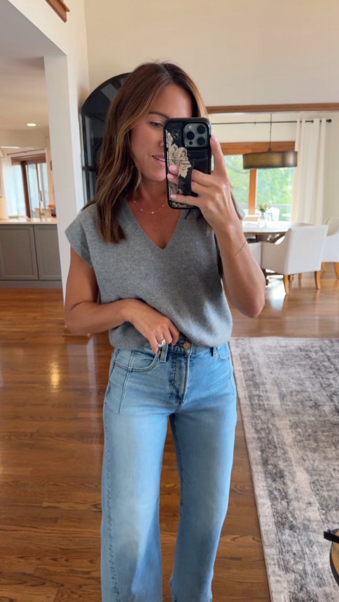 I’m 5’3”. Jeans regular length in my true size 25
Also available in petite and a darker wash. 
XS sweater 

#LTKSeasonal #LTKOver40 #LTKPetite