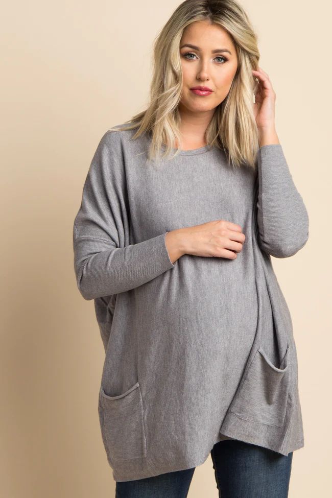 Heather Grey Pocketed Dolman Sleeve Maternity Top | PinkBlush Maternity