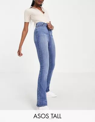 ASOS DESIGN Tall high rise 'Y2K' stretch flare jeans in vintage midwash | ASOS (Global)