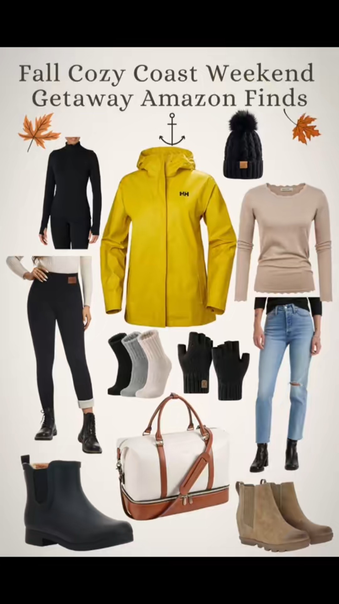 This collage is inspired by the fact that we live an hour from the Oregon coast and this time of year it starts to get blustery and rainy over there making it my fav time of year to visit. I found some fabulous finds on Amazon- Perfect for a cozy coast getaway- make sure to bring a good book to snuggle up by the fire with and with a cup of hot cocoa or an adult version cup of hot cocoa😂.
I found fleece lined leggings, waterproof boots, perfect for the sand and ocean, a great rain coat that’s fashionable, and more. Check it out! This is the best little packing list of finds ever for that fall travel weekend coast getaway. 

#LTKTravel #LTKSeasonal