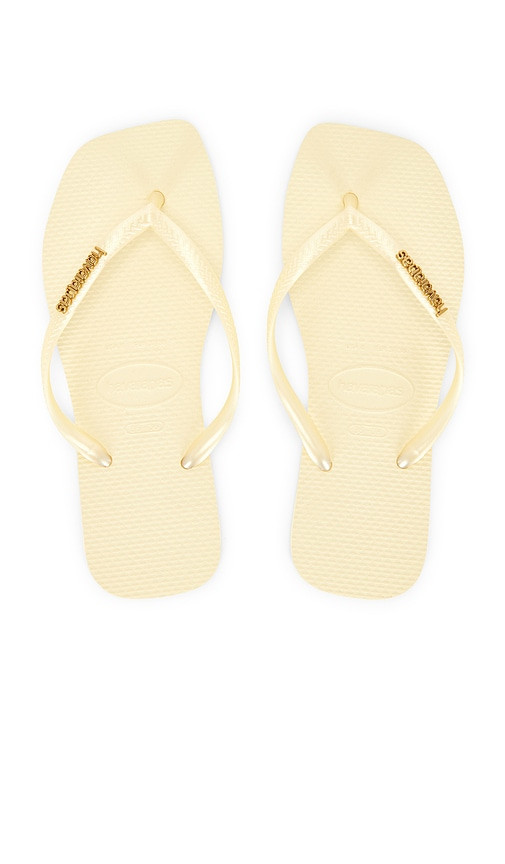 Havaianas Slim Square Logo Metallic Sandal in Cream. - size 35/36 | Revolve Clothing (Global)