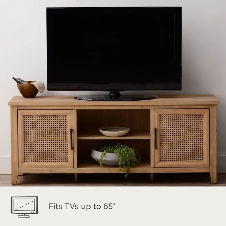 My Texas House Emma Wood and Cane TV Stand for TVs up to 65 inches, Light Oak | Walmart (US)