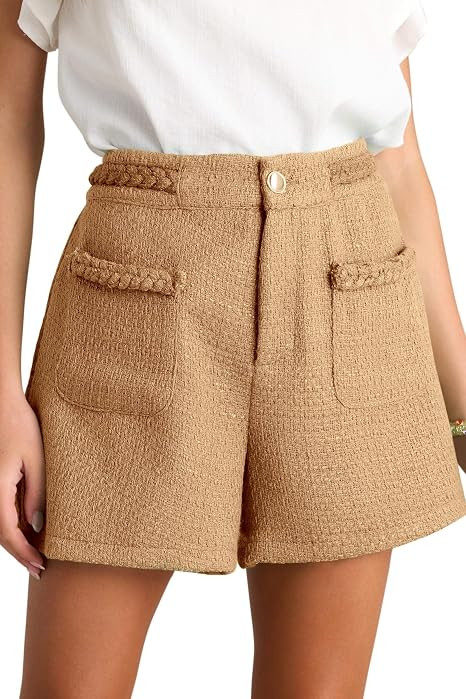 Cicy Bell Womens Tweed Summer Shorts High Waisted Wide Leg Dressy Casual Shorts with Front Pockets | Amazon (US)