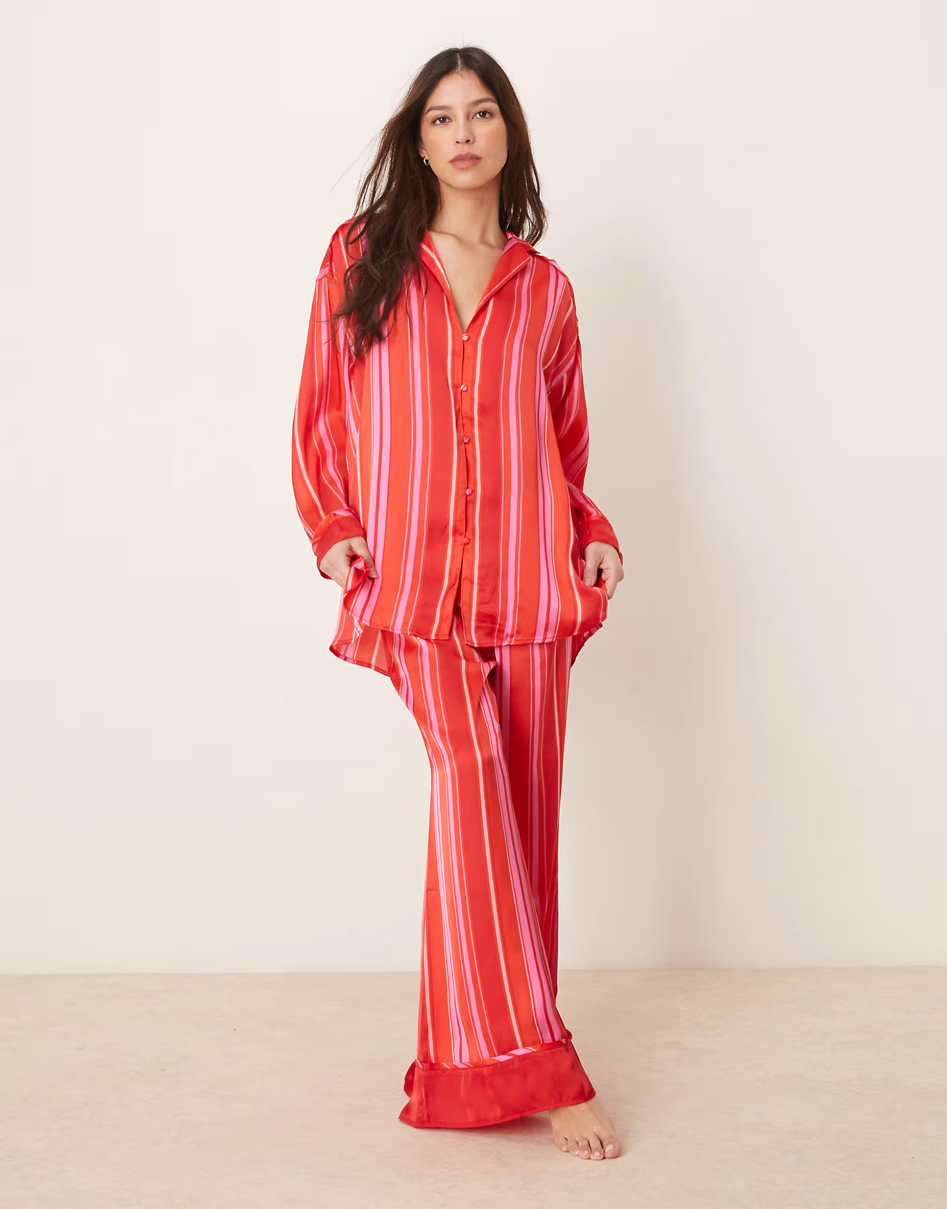 Free People dreamy days satin striped pajama set in pink | ASOS (Global)