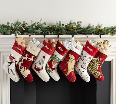Holiday Icons Crewel Personalized Stockings | Pottery Barn (US)