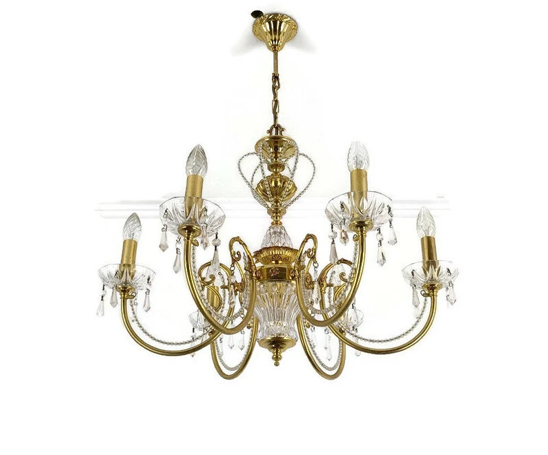 Chandelier Hollywood regency Vintage 70s Brass Glass 6 lights Pendant Ceiling Light | Etsy (US)