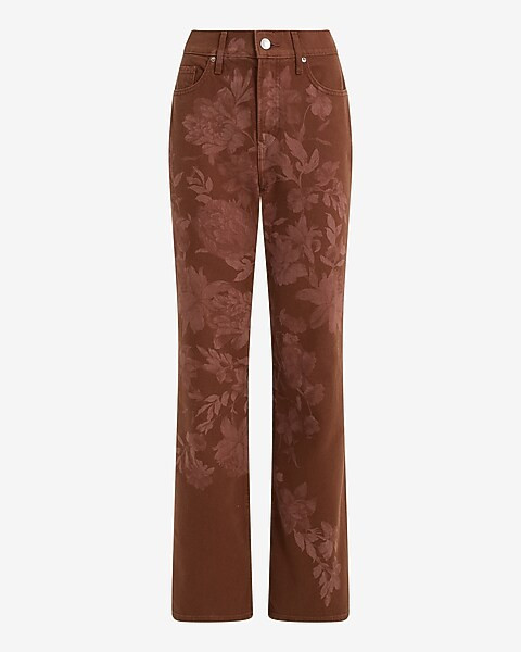 High Waisted Floral Brown Straight Jeans | Express