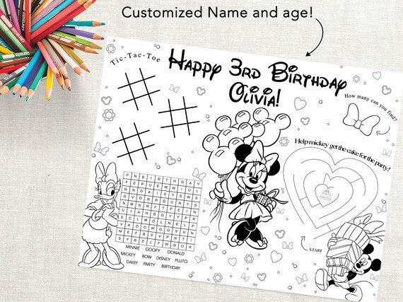 Editable Minnie Mouse Birthday Party Placemat for Coloring - Etsy | Etsy (US)