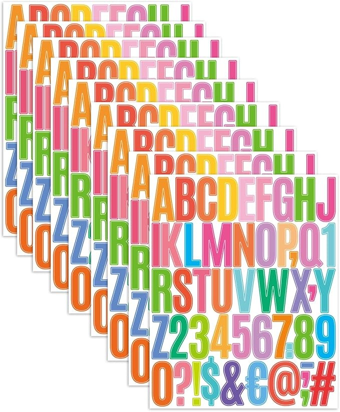 Uniclife 10 Sheets Letter Stickers, 500 Pcs Scrapbook Stickers, 2 Inch Vinyl Number Alphabet Stic... | Amazon (US)