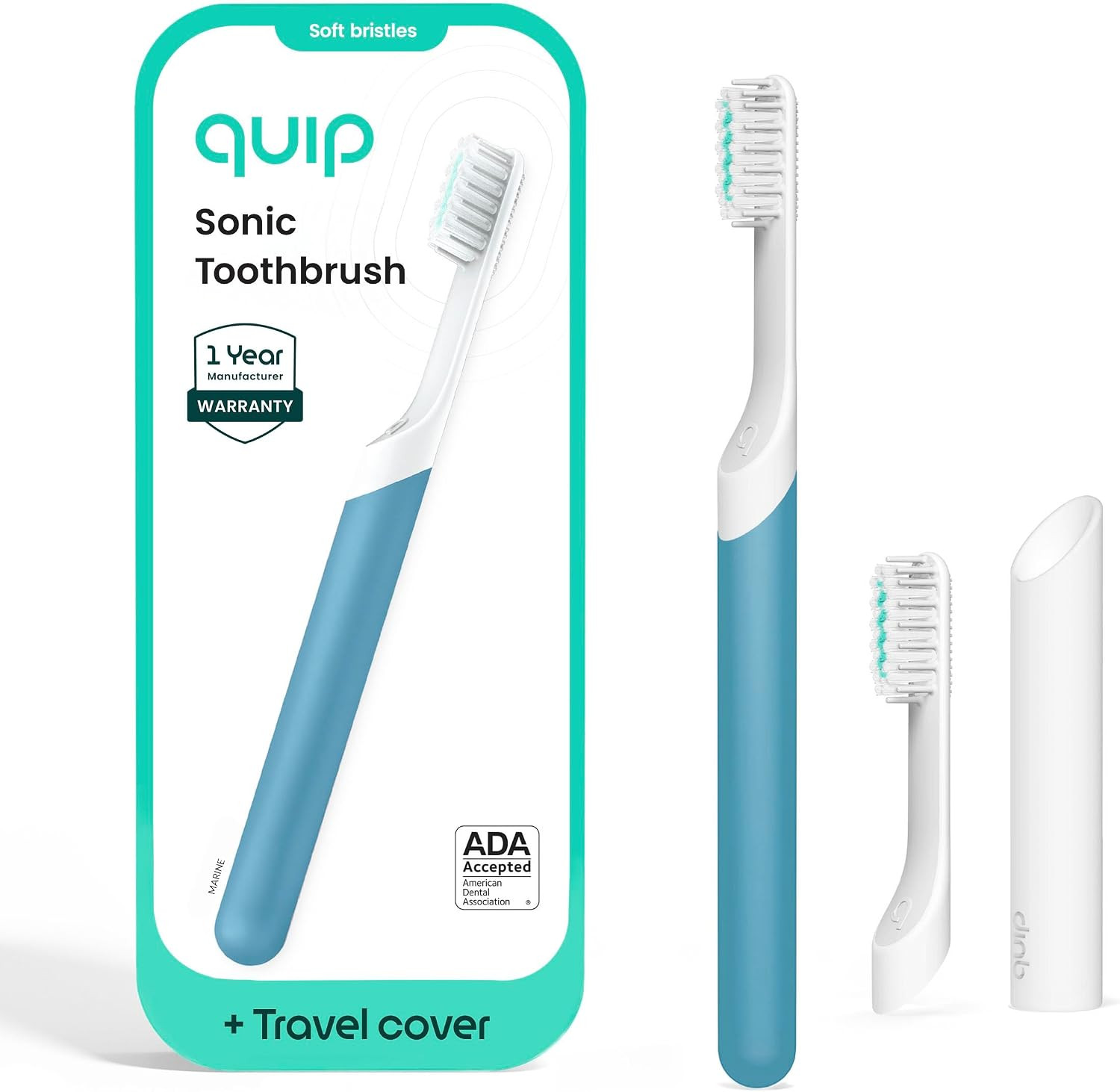Quip Sonic Electric Toothbrush for Adults, Extra Brush Head, Marine Blue | Amazon (US)