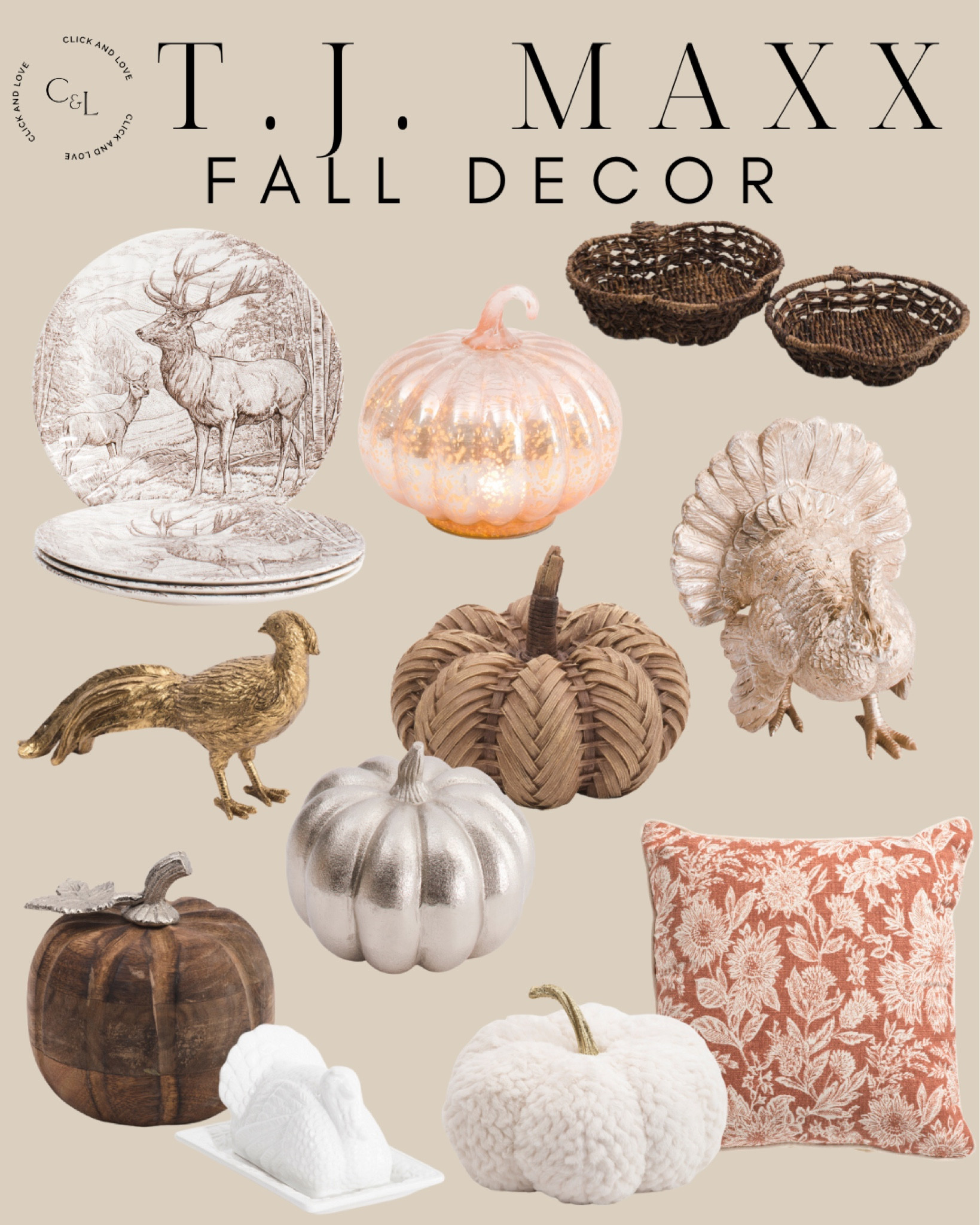 Fall home decor TJ Maxx! TJ Maxx has lots of great pumpkin finds and serving pieces to adorn your home for the upcoming season! 🍂🎃 All $30 and under!

entryway, living room, Fall decor, seasonal decor, Fall, budget friendly home decor, interior design, style tip, fall favorites, fall finds, affordable home finds, budget friendly home decor, faux plant, woven pumpkin, wooden pumpkin, glass pumpkins, boucle pumpkin, pillows, pillow cover, deer plates, entertaining essentials, turkey decor, apple shaped basket, metallic decor, pheasant figurine, turkey butter dish, thanksgiving hosting

#LTKSeasonal #LTKFindsUnder50 #LTKHome