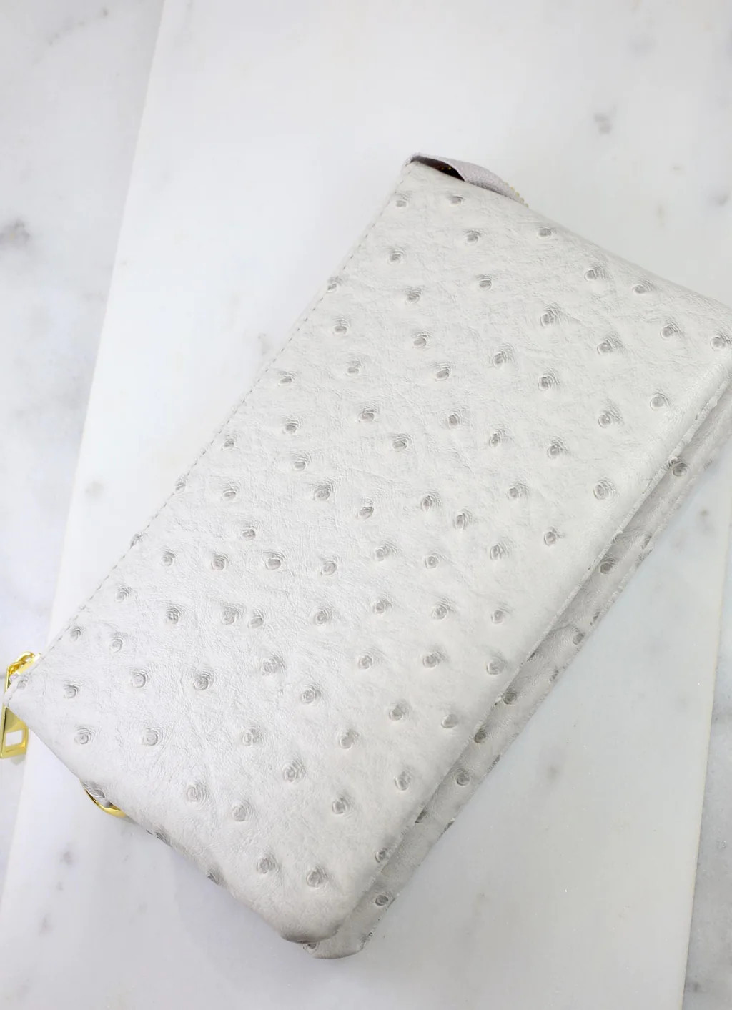 Ostrich Liz Crossbody LIGHT GRAY | Caroline Hill