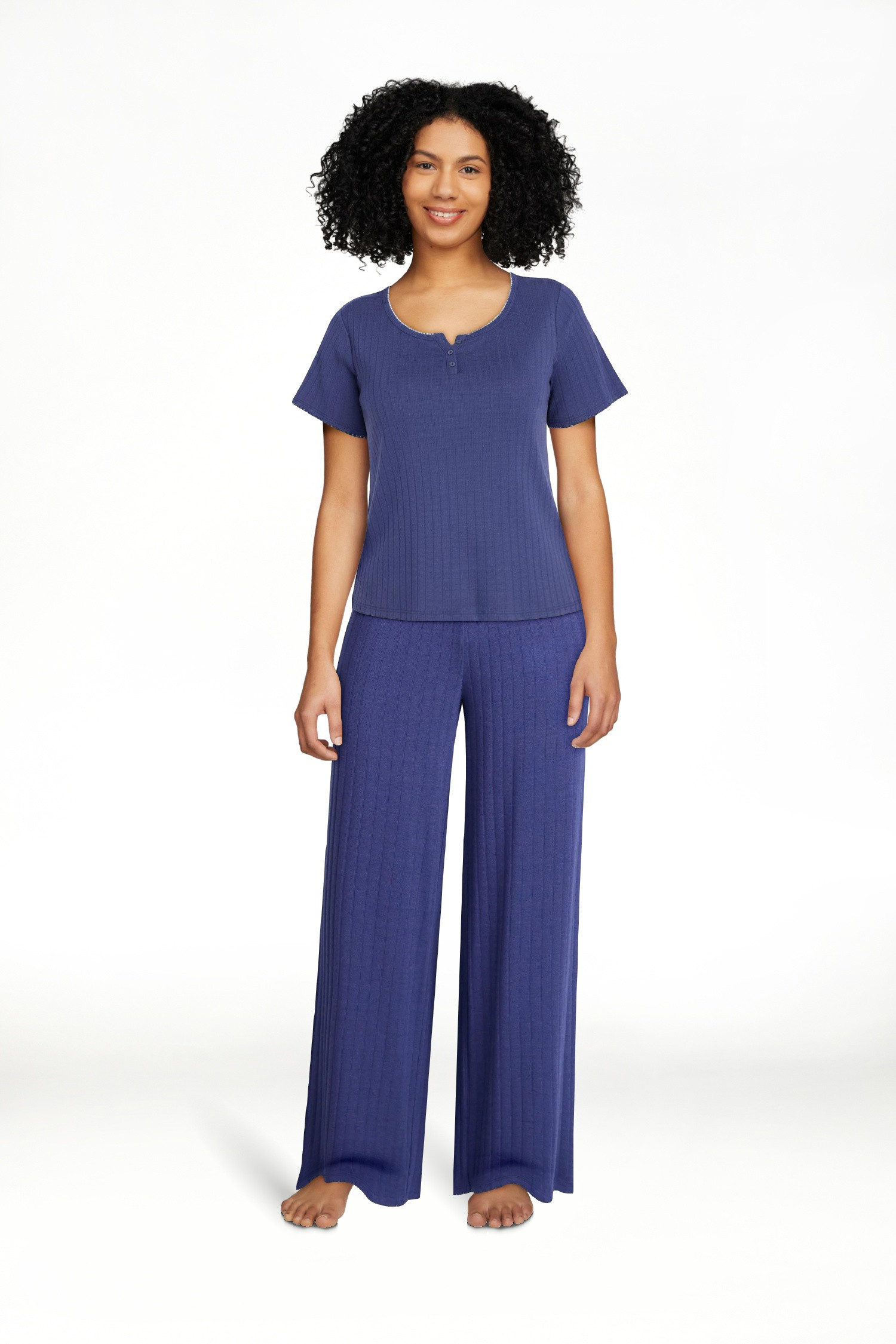 Joyspun Women’s Pointelle Knit Sleepwear Henley Tee with Short Sleeves, Sizes XS-3X | Walmart (US)