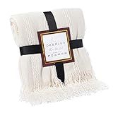 Deerlux QI003967.cm Decorative Zigzag Stripe Pattern Knit Throw Blanket with Fringe, Cream | Amazon (US)