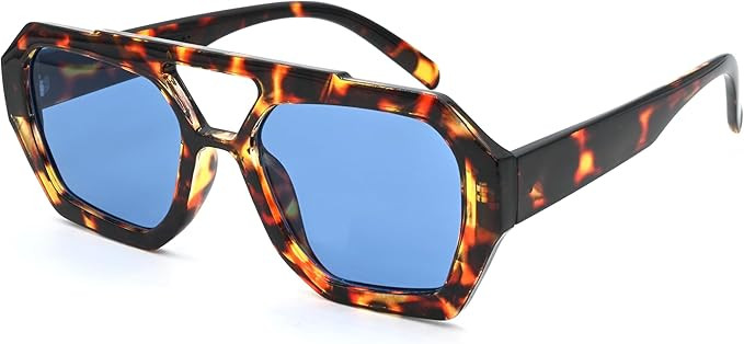 Onrtry Trendy Hexagonal Aviator Sunglasses for Women Thick Square Frame Double Bridge Sun Glasses | Amazon (US)