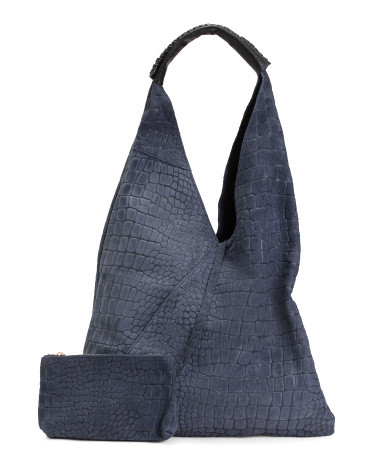 Made In Italy Suede Crocodile Slouchy Hobo | TJ Maxx