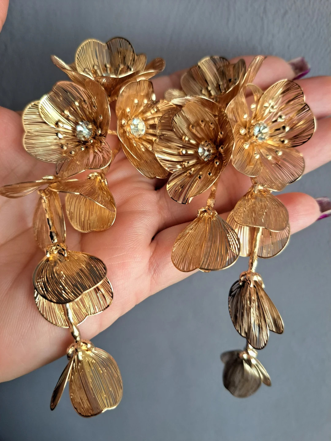 Cascading Flower Earrings Kate Earrings, Bridal, Prom, Huge Floral Dangle Earrings Wedding Earrin... | Etsy (US)