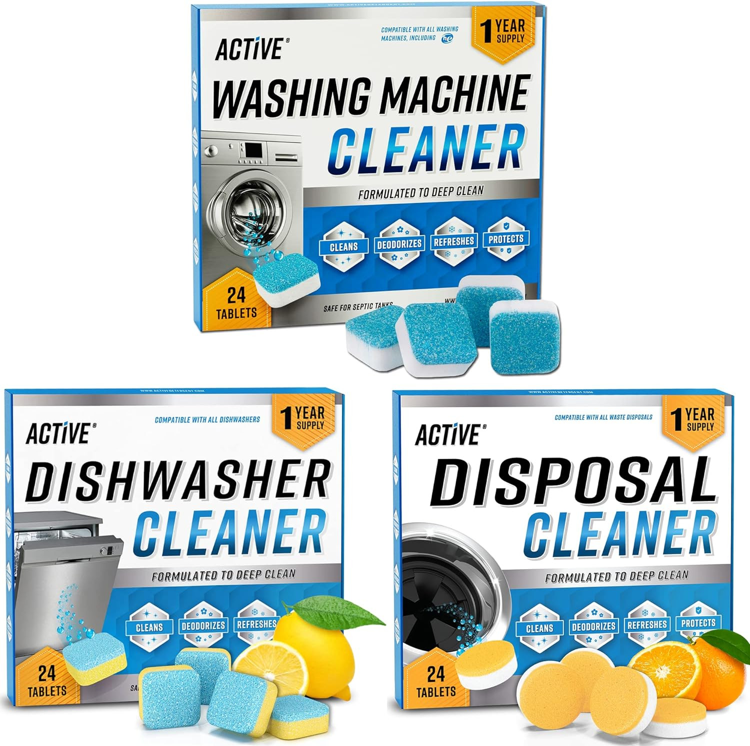 Washing Machine Dishwasher & Disposal Cleaning Tablets - Appliance Refresh Bundle Includes 12 Month Supply Cleaner Deodorizer, Washer Descaler, Disposer Freshener Deep 72 | Amazon (US)