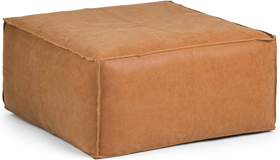 SIMPLIHOME Brody Square Pouf, Footstool, Upholstered in Distressed Brown Faux Leather, for the Li... | Amazon (US)