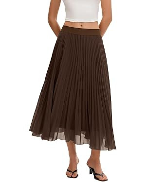 QINSEN Women's Elegant Flowy Pleated Chiffon Skirts Summer A-line Swing Midi Skirts Casual Elasti... | Amazon (US)