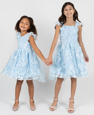 Girls' 2T-6X Rose Soutache Flutter Sleeve Dress | Macy's
